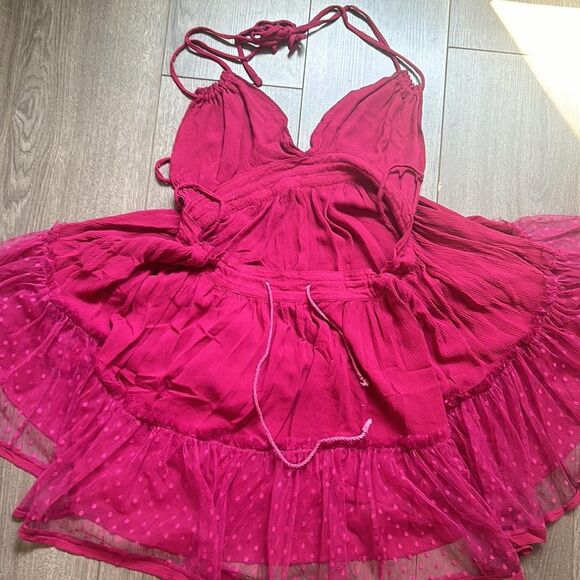 Women's Burgundy and Pink Dress - Picture 2 of 3